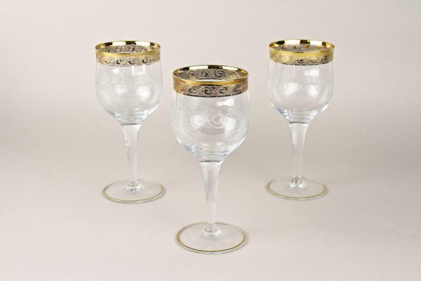 Vintage Murano Wine Glasses with Gold Rim, 1940, Set of 6-TQA-2034398