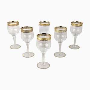 Vintage Murano Wine Glasses with Gold Rim, 1940, Set of 6-TQA-2034398