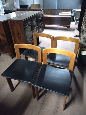 Vintage National Walnut and Bulgarian Leather Incanto Model Chairs from Parma, Set of 5-ZFY-1226551