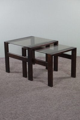 Vintage Nesting Tables in Wood and Glass, 1970s, Set of 2-HPP-1796174