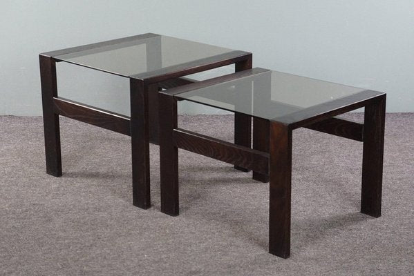 Vintage Nesting Tables in Wood and Glass, 1970s, Set of 2-HPP-1796174