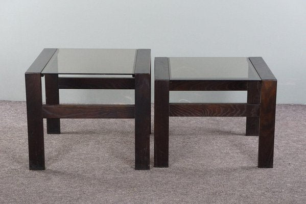 Vintage Nesting Tables in Wood and Glass, 1970s, Set of 2-HPP-1796174