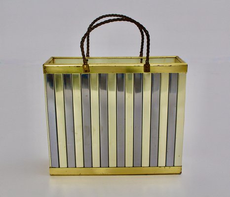 Vintage Newspaper Rack in Brass & Chromed Metal, Italy, 1970s-NB-953943