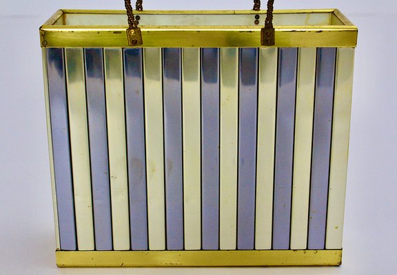 Vintage Newspaper Rack in Brass & Chromed Metal, Italy, 1970s-NB-953943