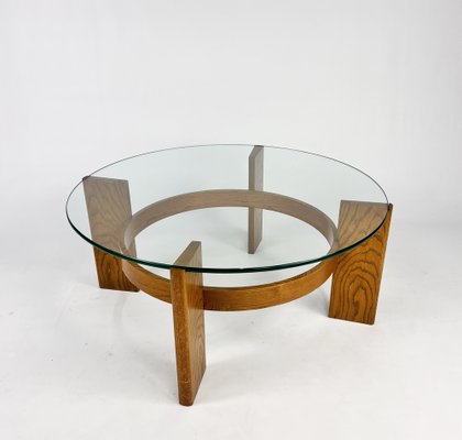 Vintage Oak and Thick Glass Coffee Table, 1960s-RMX-1819870