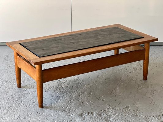 Vintage Oak Coffee Table with Slate Tray, 1960s-SSK-1757961