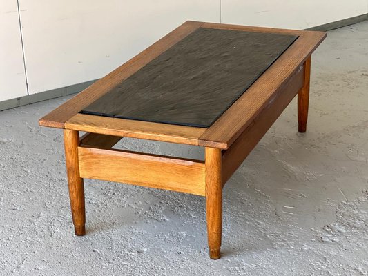 Vintage Oak Coffee Table with Slate Tray, 1960s-SSK-1757961