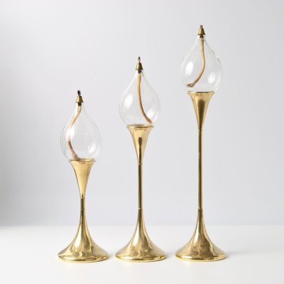 Vintage Oil Lamps with Brass Candlesticks by Freddie Andersen, 1970s, Set of 3-IXK-1739920