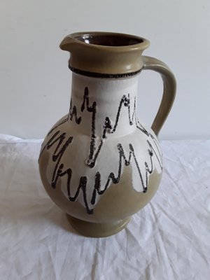 Vintage Olive Green, White, and Black Fat Lava Ceramic Nr. 1809/25 Pitcher from Jopeko, 1970s-HOI-636081