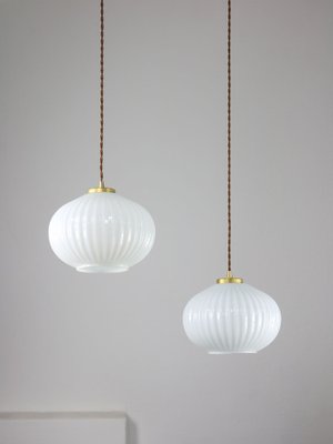 Vintage Opaline & Brass Pendant Lamp-HGJ-974852