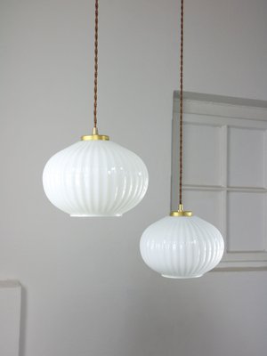 Vintage Opaline & Brass Pendant Lamp-HGJ-974852