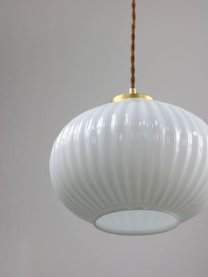 Vintage Opaline & Brass Pendant Lamp-HGJ-974852