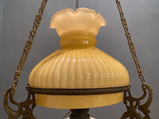 Vintage Opaline Bronze Pendant Lamp, 1950s-JJC-684344