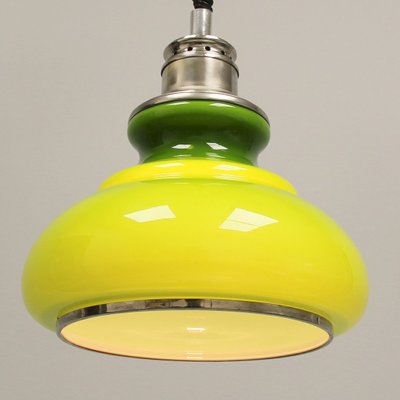 Vintage Opaline Green and Yellow Ceiling Lamp, 1960s-NE-688486