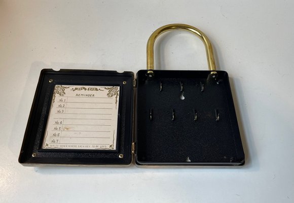 Vintage Padlock Key Box in Patinated Brass, 1980s-LCR-1765596