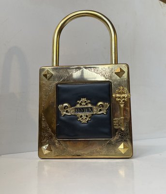 Vintage Padlock Key Box in Patinated Brass, 1980s-LCR-1765596