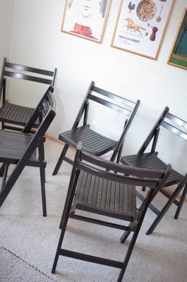 Vintage Painted Black Folding Chairs, Set of 5-BHX-1733133