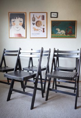 Vintage Painted Black Folding Chairs, Set of 5-BHX-1733133