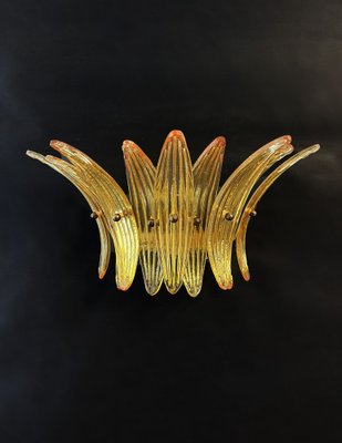 Vintage Palmette Wall Light with Amber Glasses, 1990s, Set of 2-FHZ-1824344