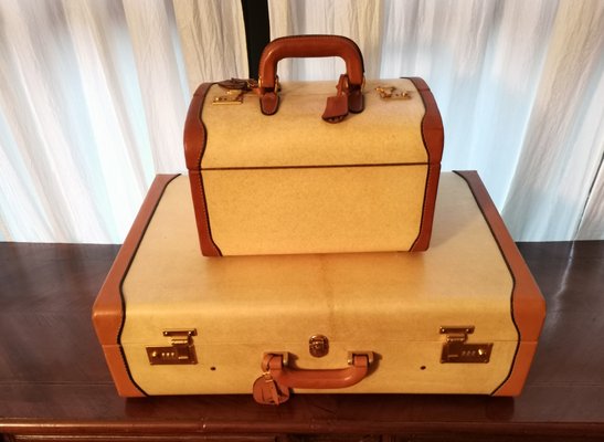 Vintage Parchment Suitcase & Beauty Case, Set of 2-NA-593371