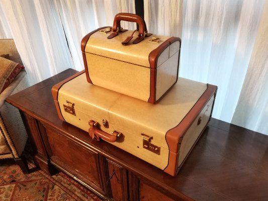 Vintage Parchment Suitcase & Beauty Case, Set of 2-NA-593371