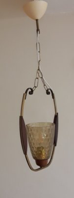 Vintage Pendant Lamp with a Brass Frame & Teak Applications on Brass, 1970s-HOI-1397123