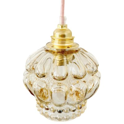 Vintage Pendant Light in Beige Glass with Bubbles-BMU-1807649