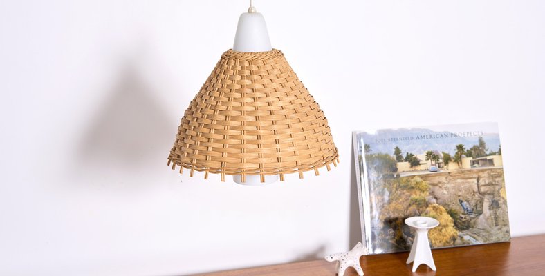 Vintage Pendant Light in Glass & Rattan-XKX-2035454