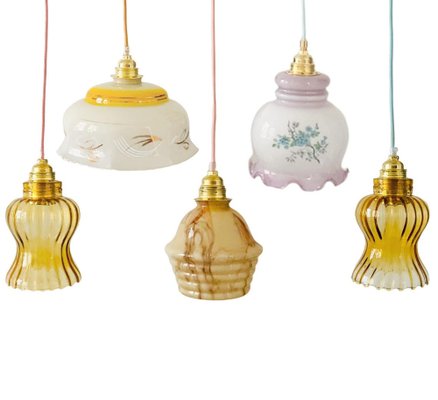 Vintage Pendant Light in Yellow & Pink Glass-BMU-1807720