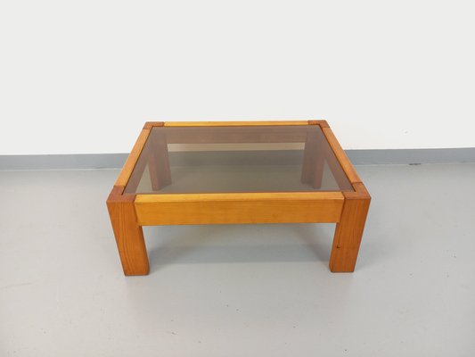 Vintage Pine and Smoked Glass Coffee Table, 1970s-AHO-1784581