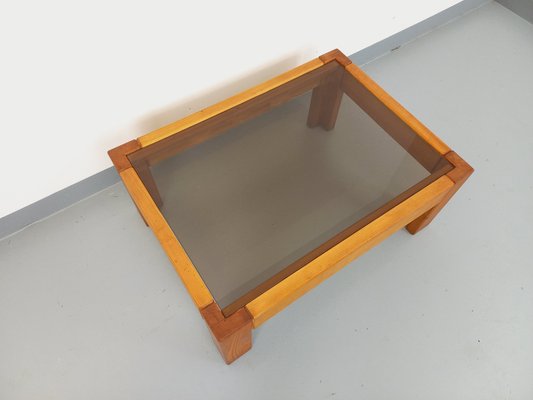 Vintage Pine and Smoked Glass Coffee Table, 1970s-AHO-1784581