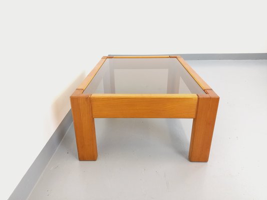 Vintage Pine and Smoked Glass Coffee Table, 1970s-AHO-1784581