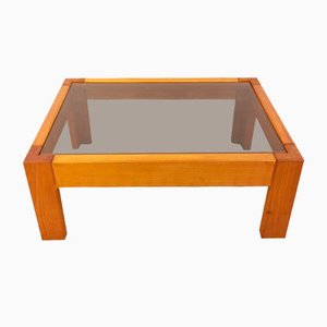 Vintage Pine and Smoked Glass Coffee Table, 1970s-AHO-1784581