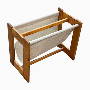 Vintage Pine & Canvas Magazine Rack, Denmark, 1970s-MXB-1239986