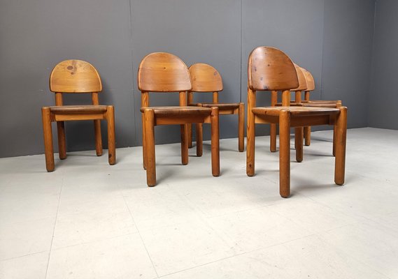 Vintage Pine Wood Dining Chairs, 1980s, Set of 6-IRH-2027108