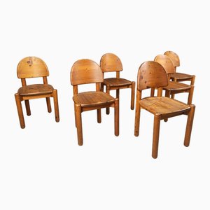 Vintage Pine Wood Dining Chairs, 1980s, Set of 6-IRH-2027108