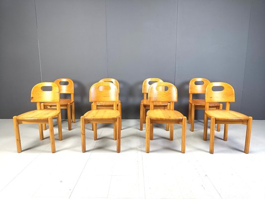 Vintage Pine Wood Dining Chairs, 1980s, Set of 8-IRH-2030189