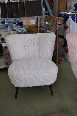 Vintage Pink Faux Fur Cocktail Chair, 1950s-OXJ-1703850