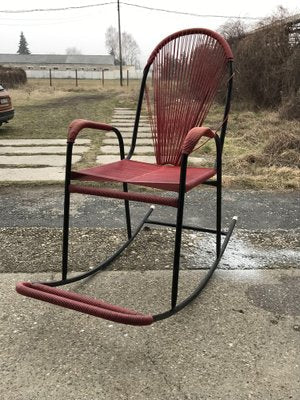 Vintage Plastic and String Rocking Chair, 1960s-OXJ-1726459