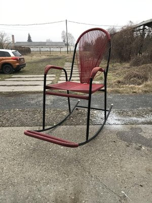 Vintage Plastic and String Rocking Chair, 1960s-OXJ-1726459