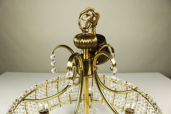 Vintage Plastic Crystal and Brass Chandelier, 1960s-FUP-573969