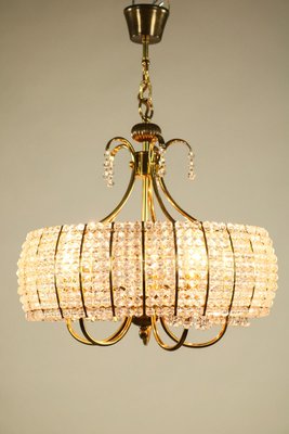 Vintage Plastic Crystal and Brass Chandelier, 1960s-FUP-573969