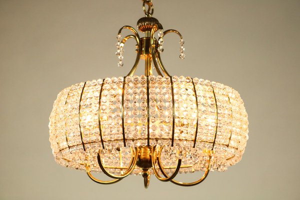 Vintage Plastic Crystal and Brass Chandelier, 1960s-FUP-573969