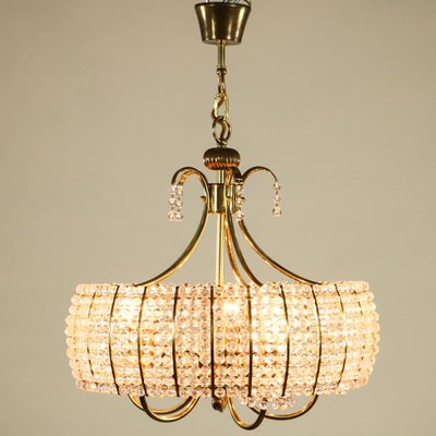 Vintage Plastic Crystal and Brass Chandelier, 1960s-FUP-573969