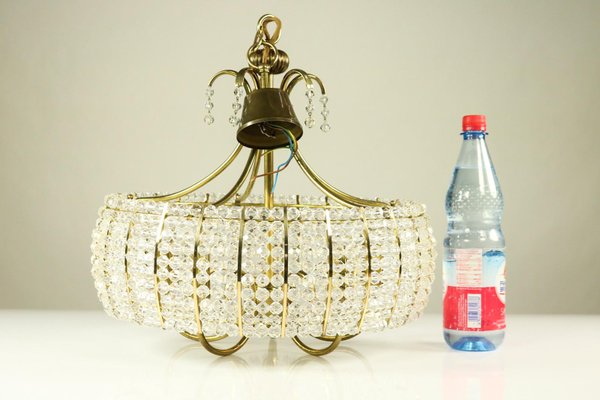 Vintage Plastic Crystal and Brass Chandelier, 1960s-FUP-573969