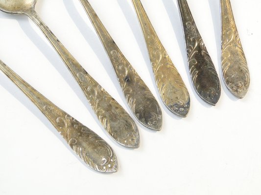 Vintage Polish Brass Mocca Spoons, 1950s, Set of 6-BKO-1799011