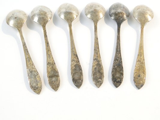 Vintage Polish Brass Mocca Spoons, 1950s, Set of 6-BKO-1799011