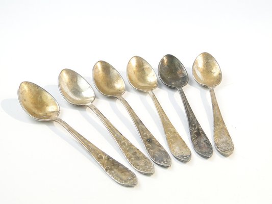 Vintage Polish Brass Mocca Spoons, 1950s, Set of 6-BKO-1799011