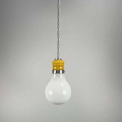 Vintage Pop Art Pendant Lamp in Yellow-White Glass, 1970s-VQG-1764463