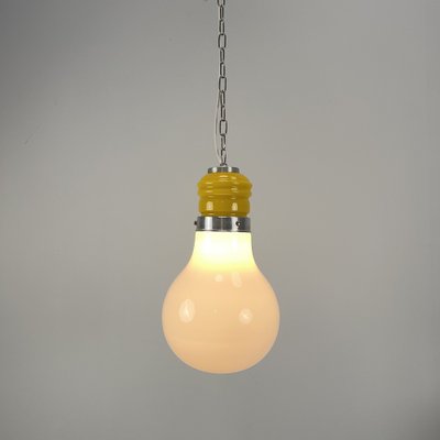 Vintage Pop Art Pendant Lamp in Yellow-White Glass, 1970s-VQG-1764463